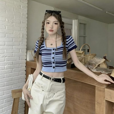 Striped knitted short top